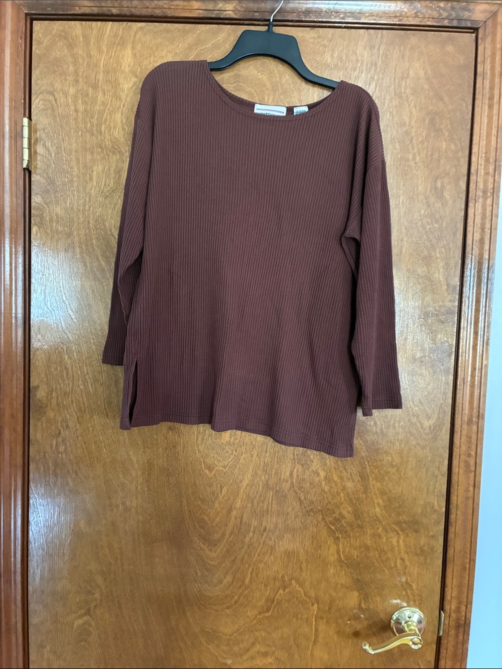 Westbound Ribbed Boatneck Tunic Top - Chocolate Brown Size XL